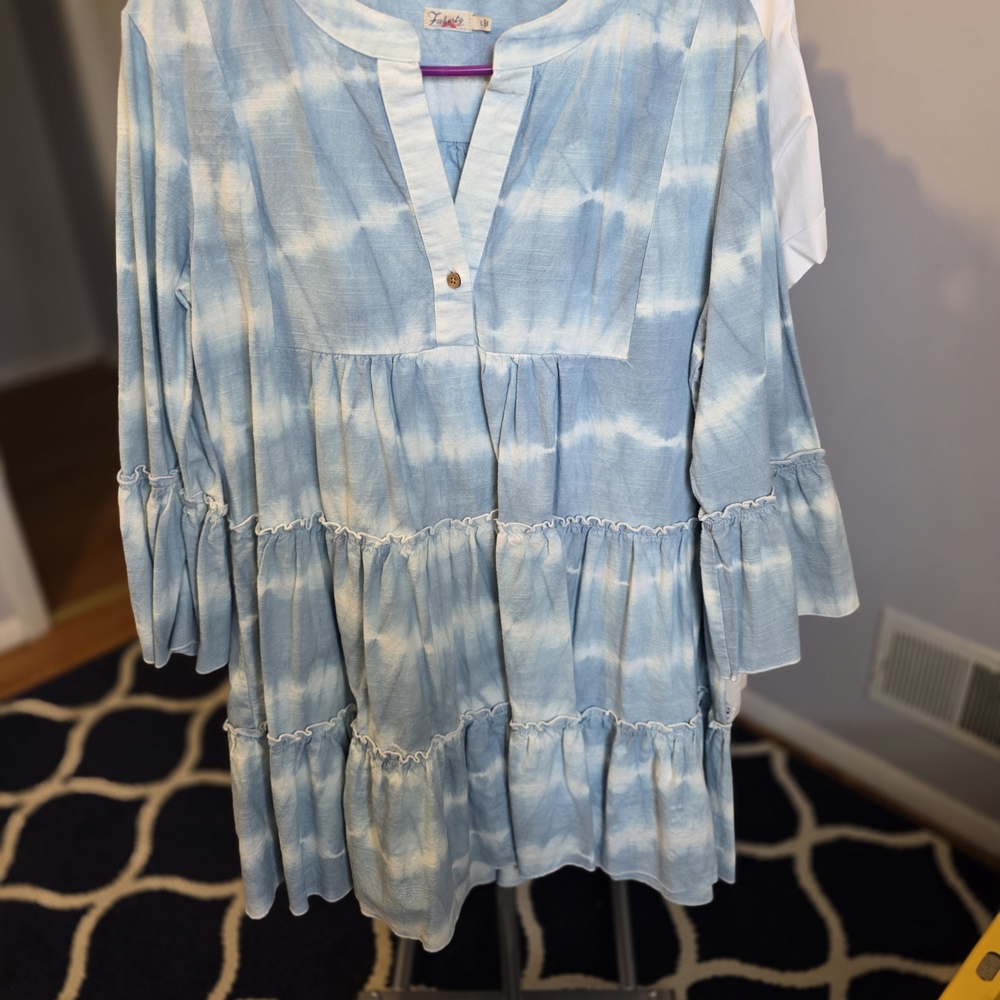 Faherty Sky Blue Tie-Dye Womens Dress
